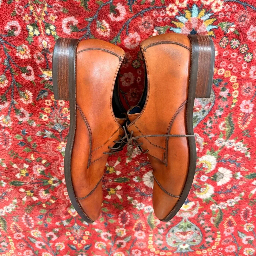 Cole Haan Grand.OS Oxford Men 10 Cognac Tan Preppy Cap Toe Leather Derby
